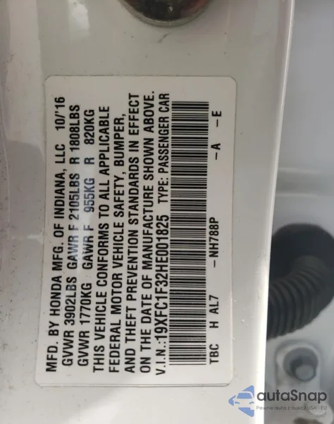 2017 Honda Civic Ex from USA, damaged, VIN 19XFC1F32HE001825